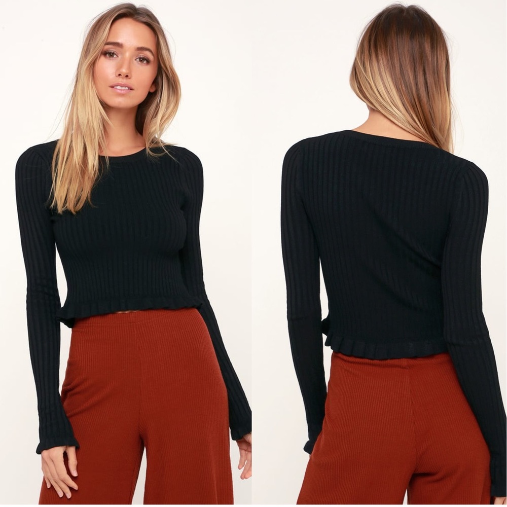 Lulu’s | Anne-Marie Black Long Sleeve Cropped Sweater Top